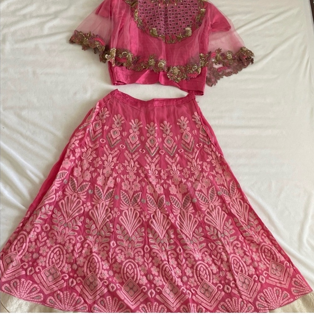Indian traditional elegant pink embroidered skirt & top lehenga women's sz small
